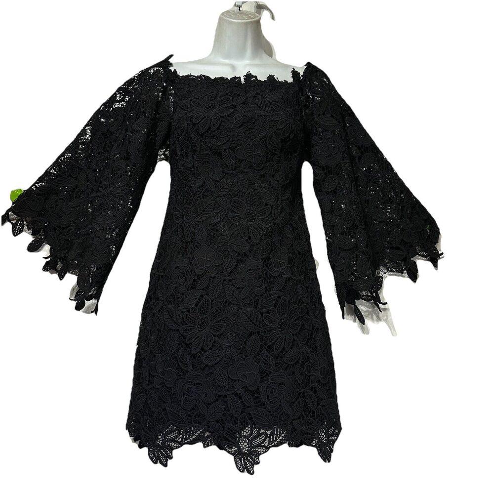 Free People Dusk Lace Off Shoulder black Mini Dress Size 0